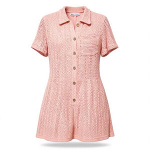 HEYSON Pink Crochet Knit Short Sleeve Romper M